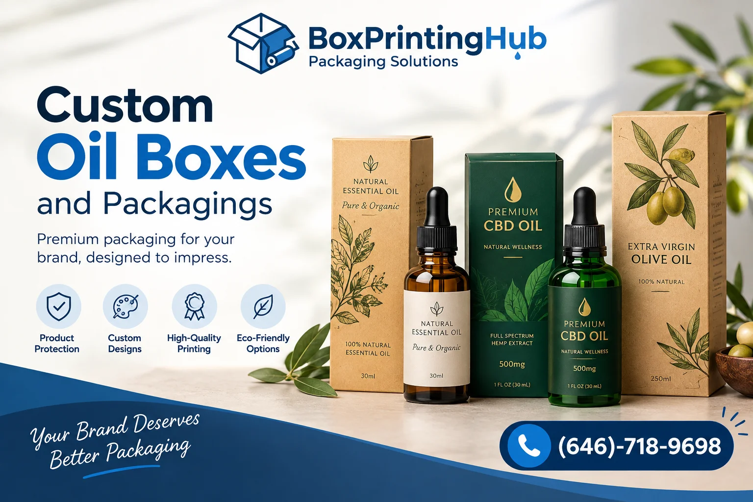 Custom Oil Boxes with Professional Printing and Branded Packaging Designs for Product Protection