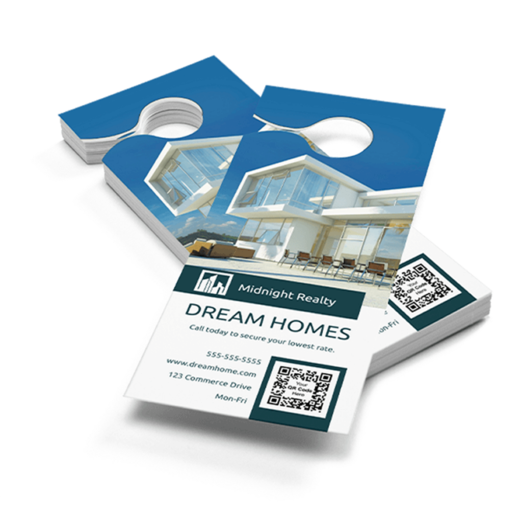 Custom Door Hangers USA printed by Box Printing Hub for business promotions, local advertising campaigns, and brand marketing.