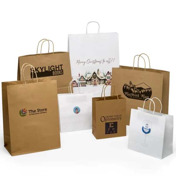 Custom paper bags with premium printing, eco-friendly materials, and branded packaging for retail stores, boutiques, and promotional events.